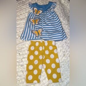 Rare Editions Striped Blue and Yellow Butterfly Shirt and Polka Dot Leggings Set